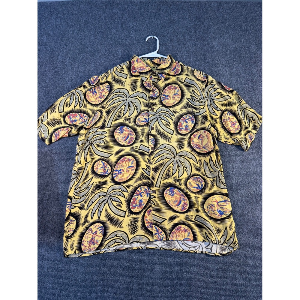 Reyn Spooner Hawaiian Traditionals Yellow Tropical Surfer Rayon Shirt Mens L
